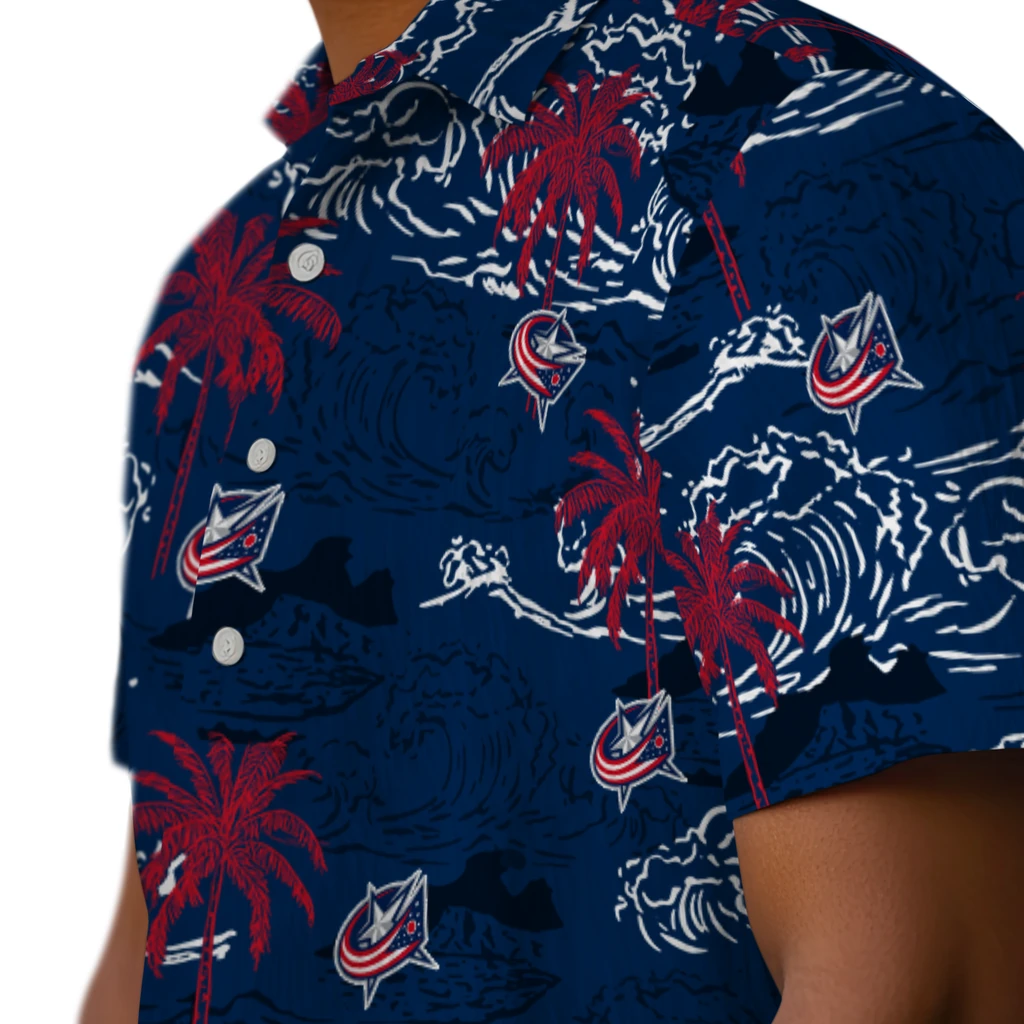 Columbus Blue Jackets Hawaiian Shirt - Wave Palm columbus blue jackets wave palm navy blue hawaiian shirts trendy