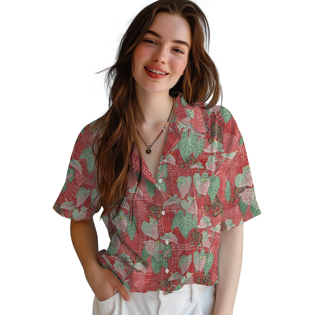 Cornell Big Red Hawaiian Shirt - Anthurium Overlay cornell big red anthurium overlay red hawaiian shirts latest model