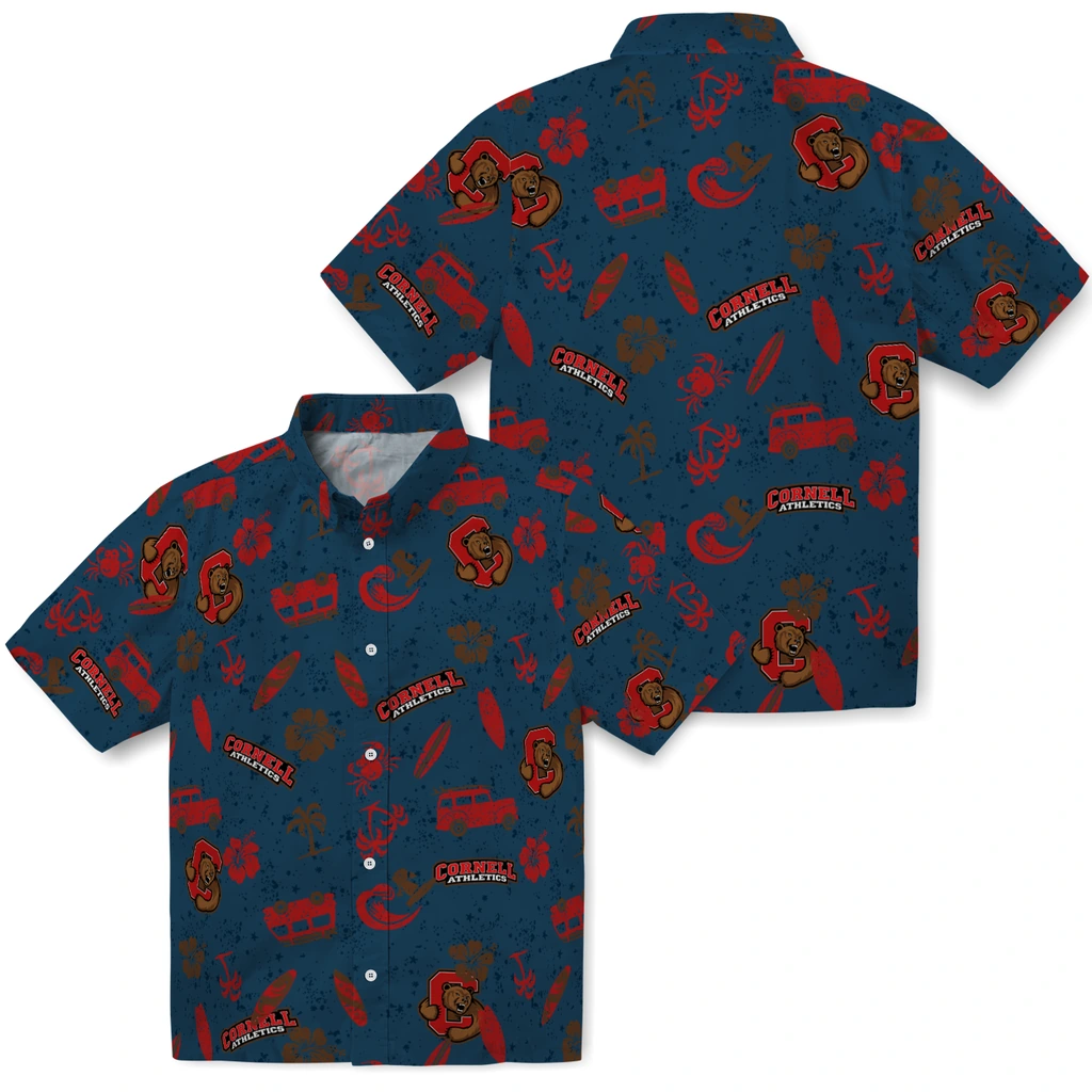 Cornell Big Red Hawaiian Shirt - Beach Vibe cornell big red beach vibe navy hawaiian shirts high quality