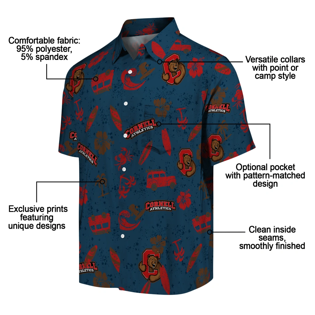 Cornell Big Red Hawaiian Shirt - Beach Vibe cornell big red beach vibe navy hawaiian shirts new arrival