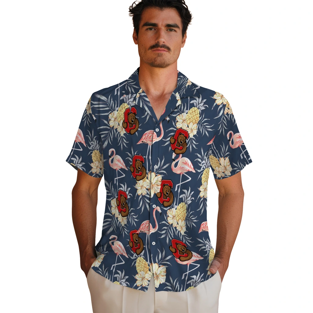 Cornell Big Red Hawaiian Shirt - Flamingo Hibiscus cornell big red flamingo hibiscus navy hawaiian shirts fashion forward