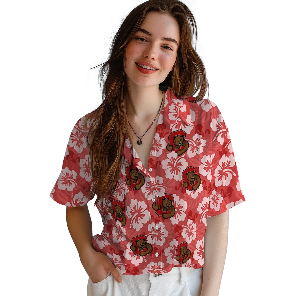 Cornell Big Red Hawaiian Shirt - Hibiscus Cluster cornell big red hibiscus cluster red hawaiian shirts latest model