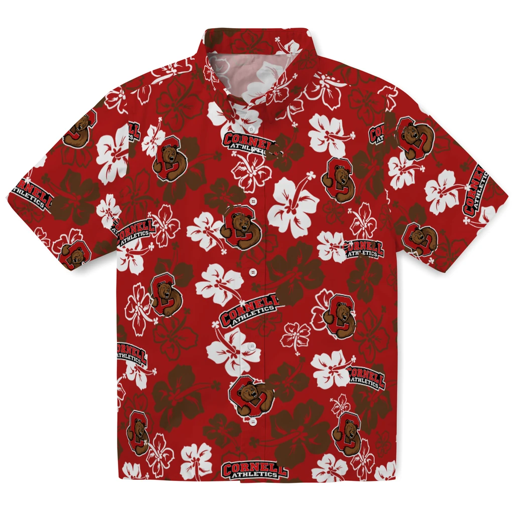 Cornell Big Red Hawaiian Shirt - Hibiscus Flower Design cornell big red hibiscus bloom red hawaiian shirts best selling