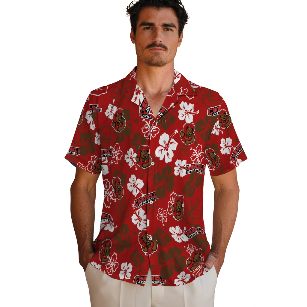 Cornell Big Red Hawaiian Shirt - Hibiscus Flower Design cornell big red hibiscus bloom red hawaiian shirts fashion forward