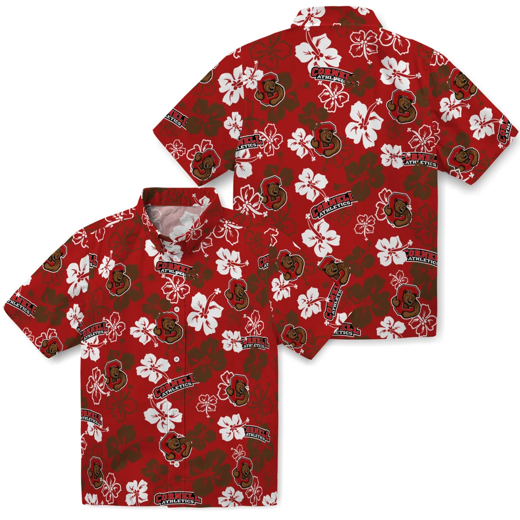 Cornell Big Red Hawaiian Shirt - Hibiscus Flower Design cornell big red hibiscus bloom red hawaiian shirts high quality
