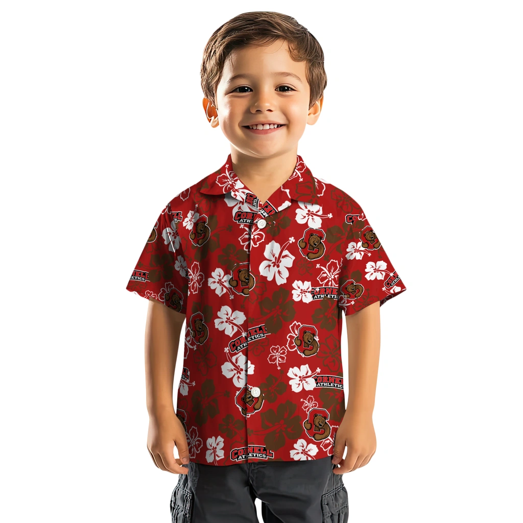 Cornell Big Red Hawaiian Shirt - Hibiscus Flower Design cornell big red hibiscus bloom red hawaiian shirts top rated