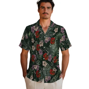 cornell big red hibiscus leaves pattern green hawaiian shirts fashion forward