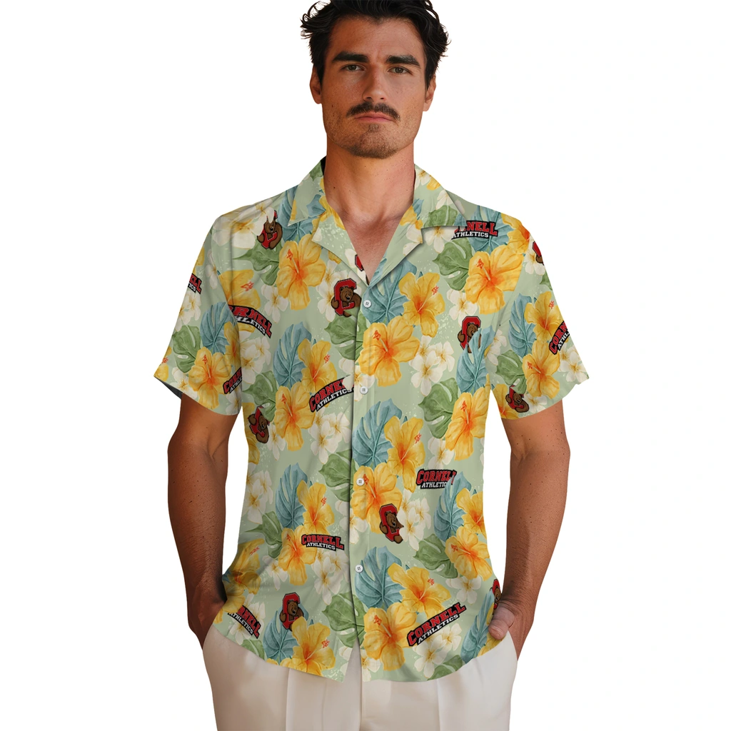 Cornell Big Red Hawaiian Shirt - Hibiscus Mood cornell big red hibiscus mood pale lime yellow hawaiian shirts fashion forward