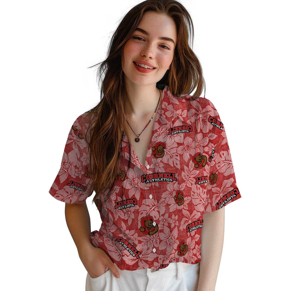 Cornell Big Red Hawaiian Shirt - Hibiscus Oasis cornell big red hibiscus oasis red hawaiian shirts latest model