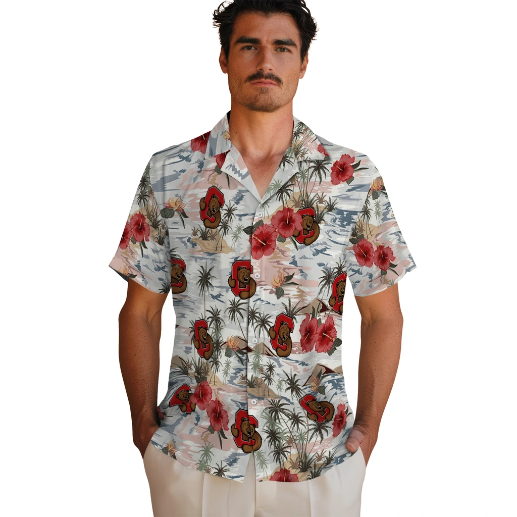 Cornell Big Red Hawaiian Shirt - Hibiscus Seaside cornell big red hibiscus seaside white hawaiian shirts fashion forward