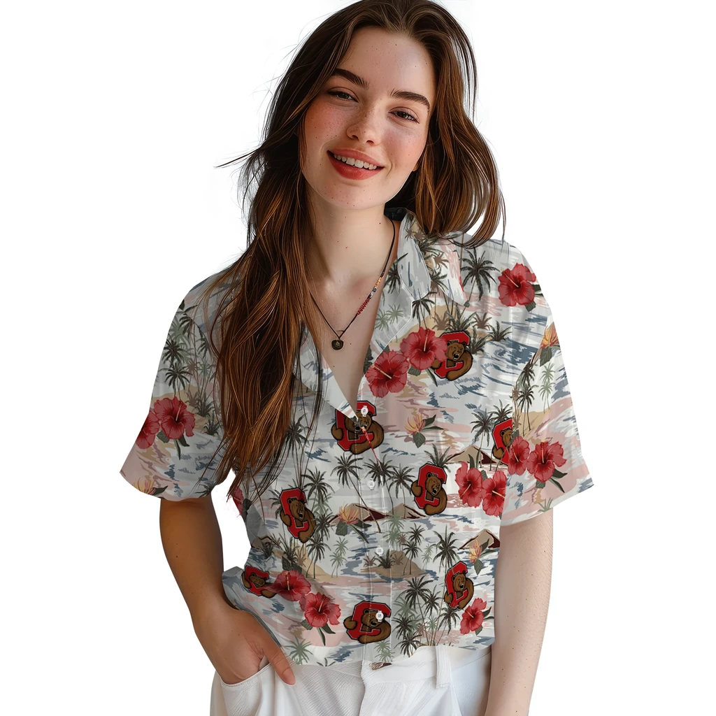 Cornell Big Red Hawaiian Shirt - Hibiscus Seaside cornell big red hibiscus seaside white hawaiian shirts latest model