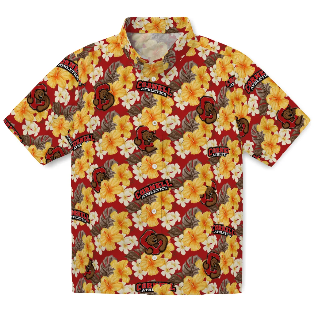 Cornell Big Red Hawaiian Shirt - Hibiscus Tropics cornell big red hibiscus tropics red yellow hawaiian shirts best selling