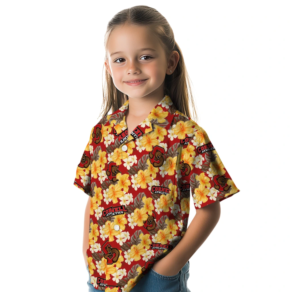 Cornell Big Red Hawaiian Shirt - Hibiscus Tropics cornell big red hibiscus tropics red yellow hawaiian shirts premium grade