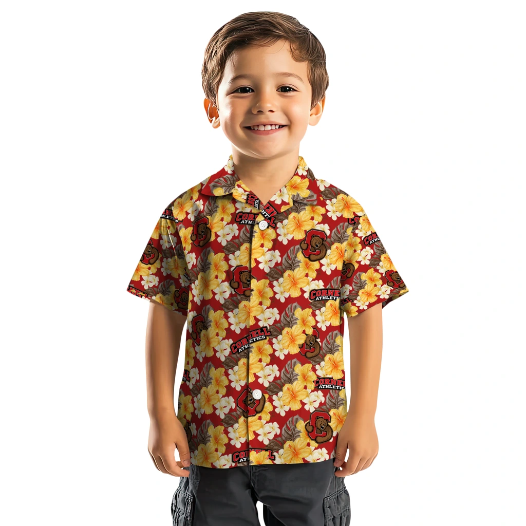 Cornell Big Red Hawaiian Shirt - Hibiscus Tropics cornell big red hibiscus tropics red yellow hawaiian shirts top rated