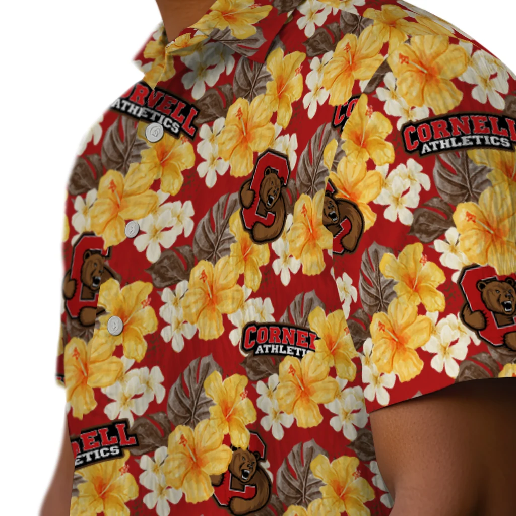 Cornell Big Red Hawaiian Shirt - Hibiscus Tropics cornell big red hibiscus tropics red yellow hawaiian shirts trendy