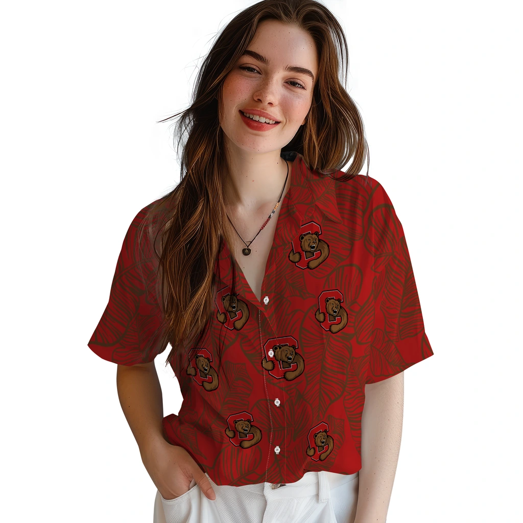 Cornell Big Red Hawaiian Shirt - Leaf Outline cornell big red leaf outline red hawaiian shirts latest model