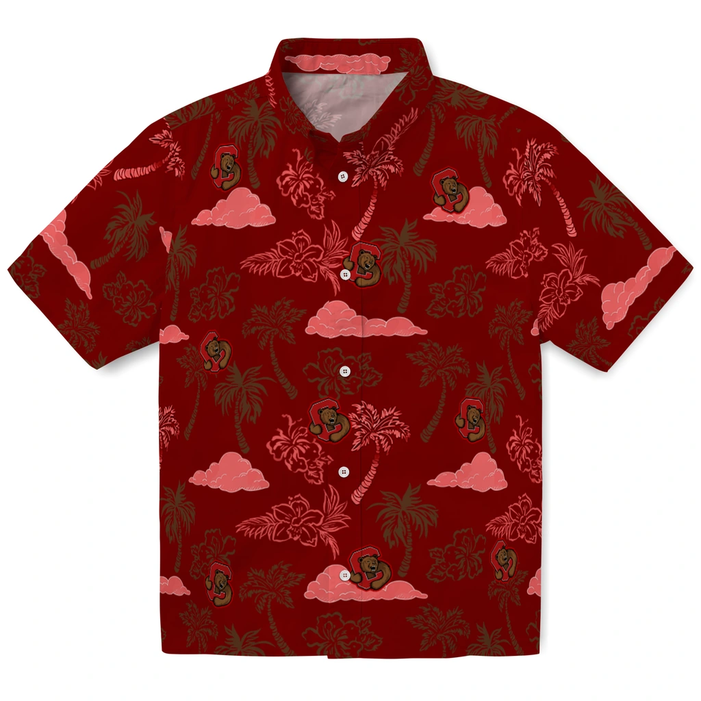 Cornell Big Red Hawaiian Shirt - Palm And Clouds cornell big red palm and clouds red hawaiian shirts best selling