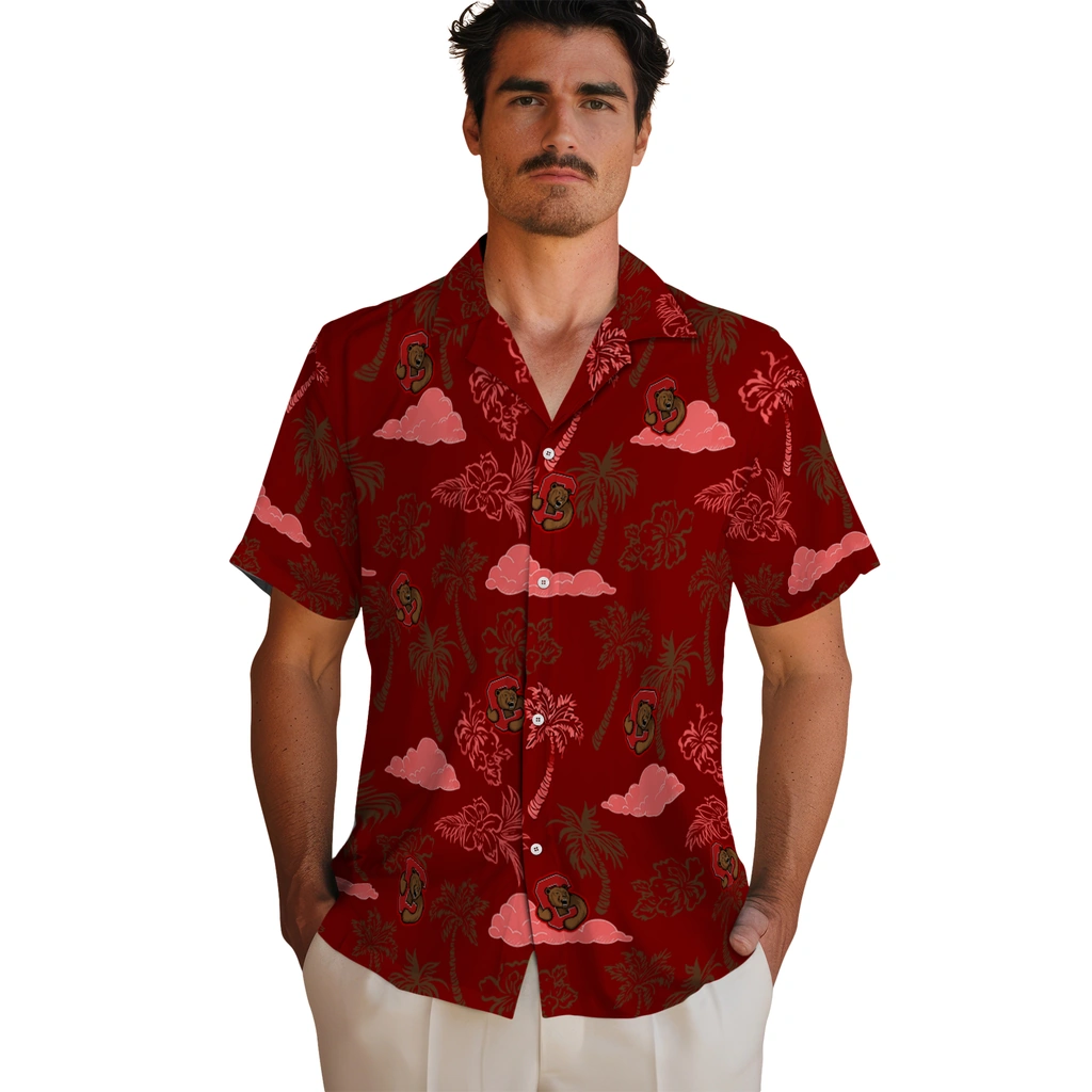 Cornell Big Red Hawaiian Shirt - Palm And Clouds cornell big red palm and clouds red hawaiian shirts fashion forward