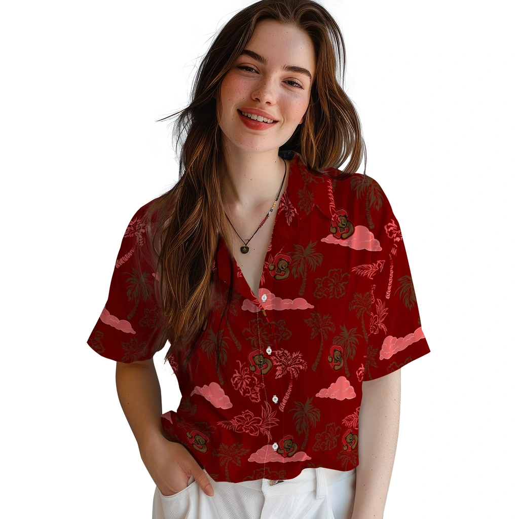 Cornell Big Red Hawaiian Shirt - Palm And Clouds cornell big red palm and clouds red hawaiian shirts latest model