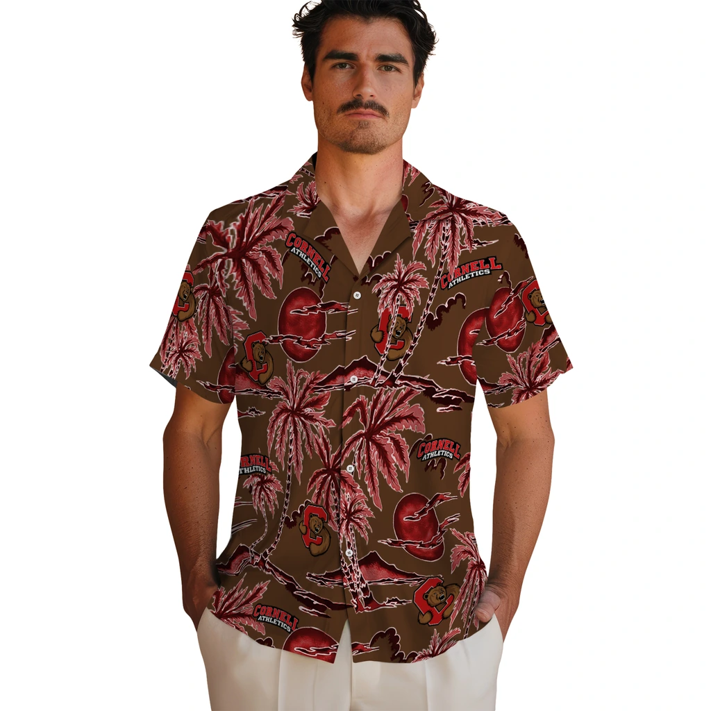 Cornell Big Red Hawaiian Shirt - Palm Sunset cornell big red palm sunset hawaiian shirts fashion forward