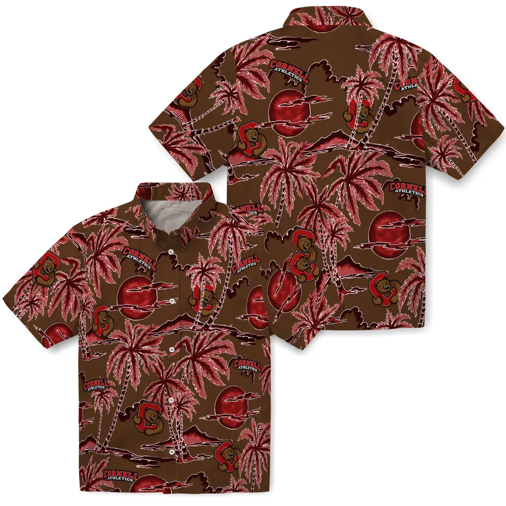 Cornell Big Red Hawaiian Shirt - Palm Sunset cornell big red palm sunset hawaiian shirts high quality