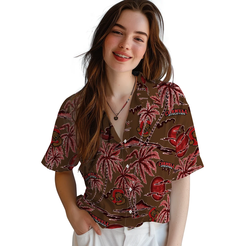 Cornell Big Red Hawaiian Shirt - Palm Sunset cornell big red palm sunset hawaiian shirts latest model