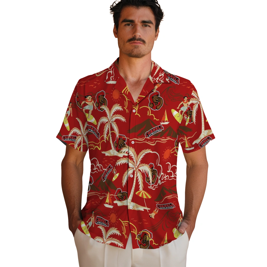Cornell Big Red Hawaiian Shirt - Palm Tree Island cornell big red palm tree island red hawaiian shirts fashion forward