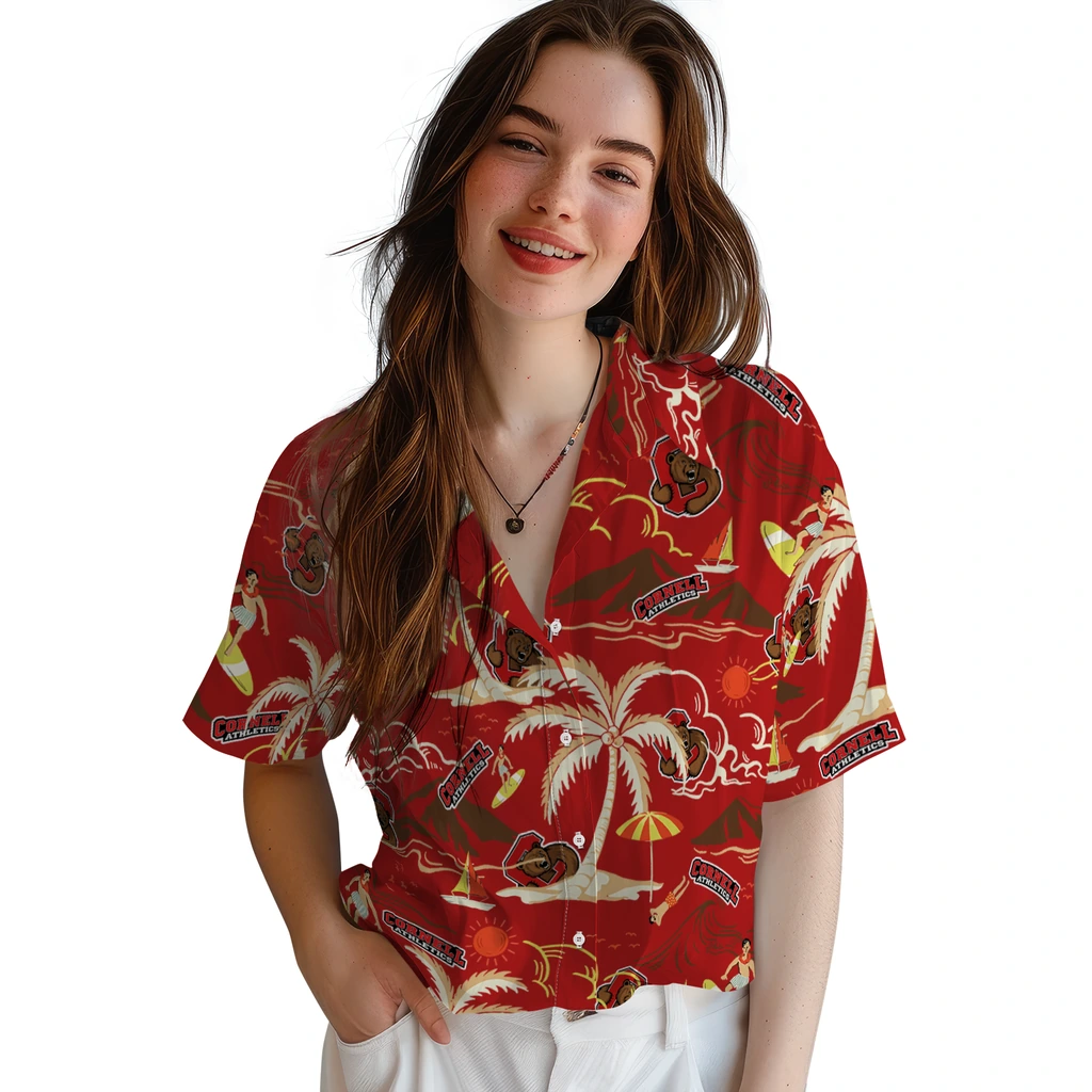 Cornell Big Red Hawaiian Shirt - Palm Tree Island cornell big red palm tree island red hawaiian shirts latest model