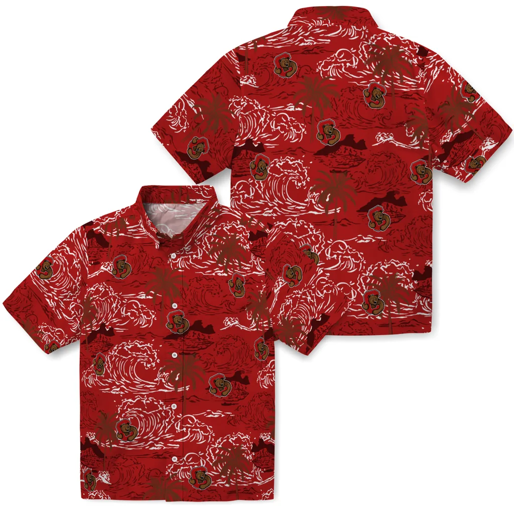 Cornell Big Red Hawaiian Shirt - Wave Palm cornell big red wave palm red hawaiian shirts high quality