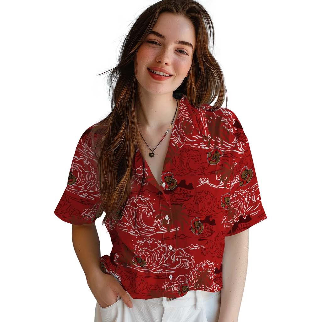 Cornell Big Red Hawaiian Shirt - Wave Palm cornell big red wave palm red hawaiian shirts latest model