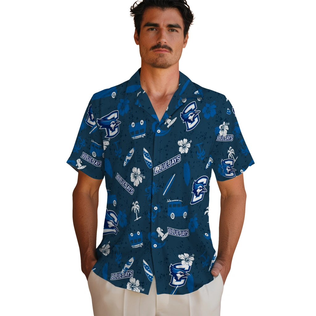 Creighton Bluejays Hawaiian Shirt - Beach Vibe creighton bluejays beach vibe navy hawaiian shirts fashion forward