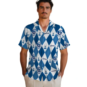 creighton bluejays balloon plaid blue hawaiian shirts fashion forward