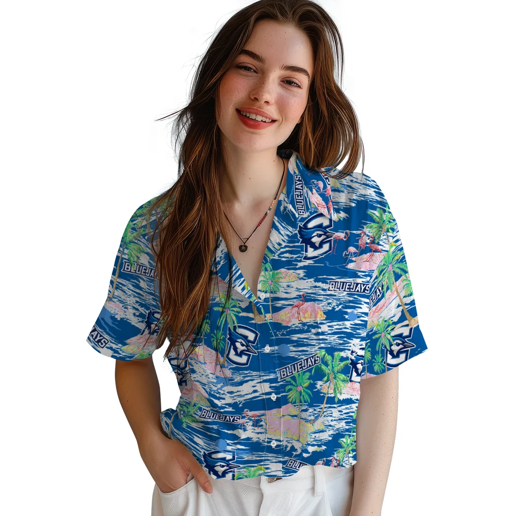 Creighton Bluejays Hawaiian Shirt - Hawaii Island creighton bluejays flamingo retreat blue hawaiian shirts latest model