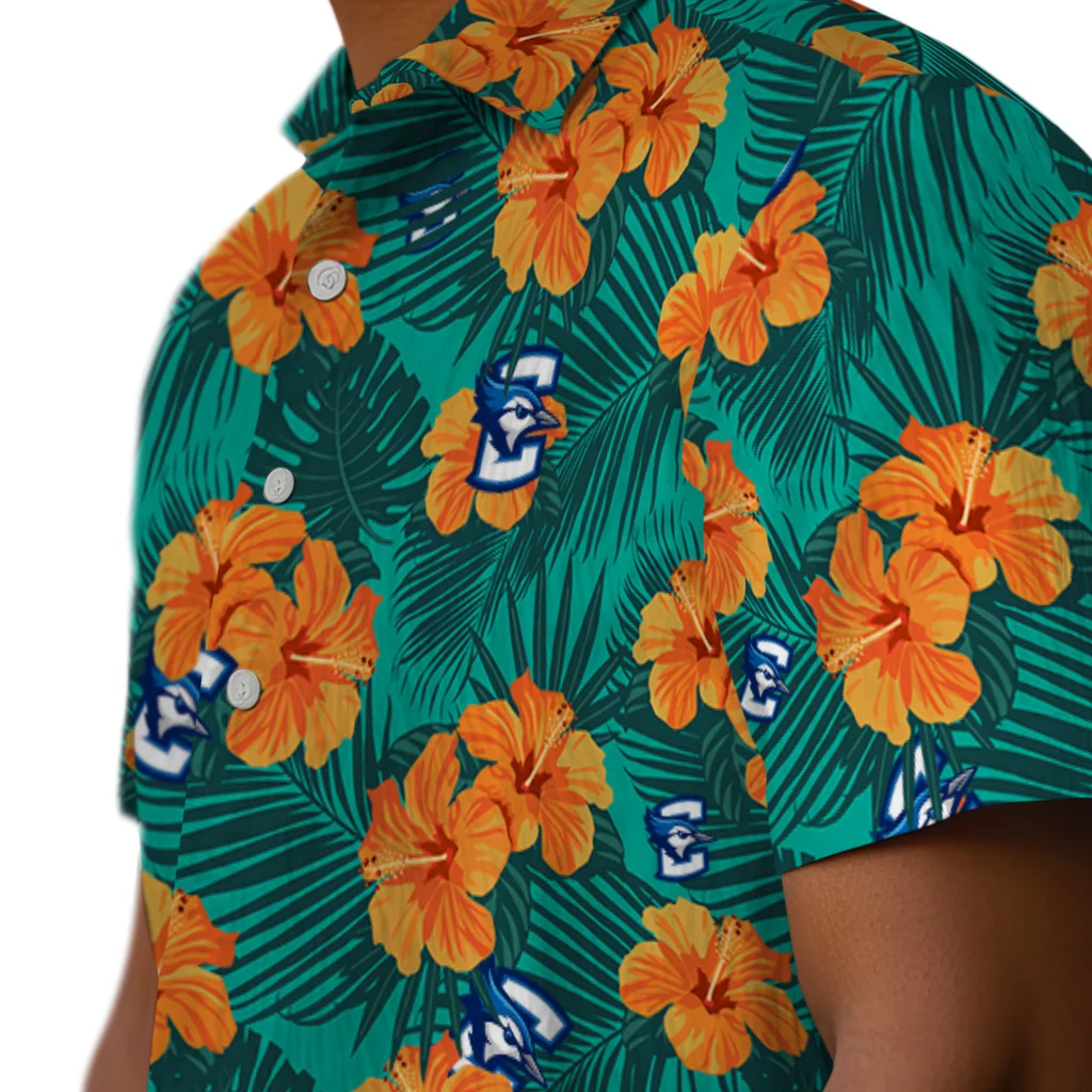 Creighton Bluejays Hawaiian Shirt - Hibiscus and Palm Leaves creighton bluejays hibiscus escape green hawaiian shirts trendy