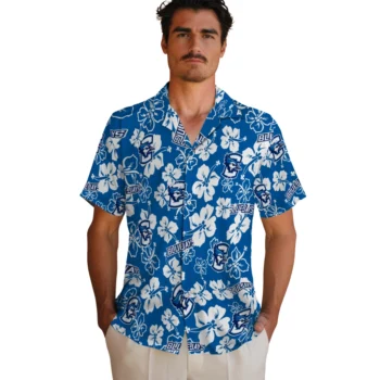 creighton bluejays hibiscus bloom blue hawaiian shirts fashion forward