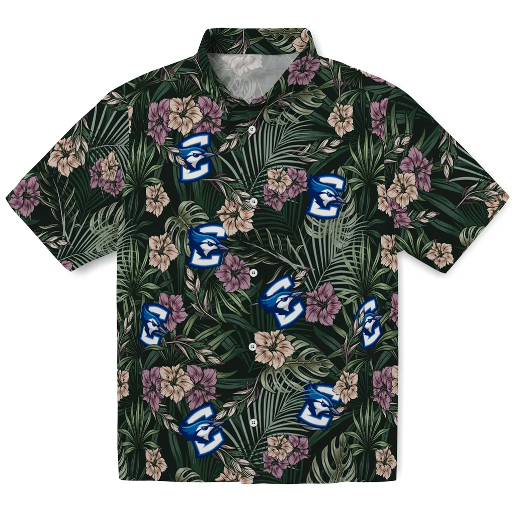 Creighton Bluejays Hawaiian Shirt - Hibiscus Leaves Pattern creighton bluejays hibiscus leaves pattern green hawaiian shirts best selling