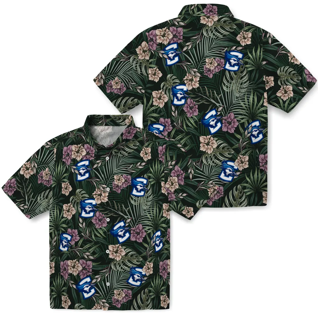 Creighton Bluejays Hawaiian Shirt - Hibiscus Leaves Pattern creighton bluejays hibiscus leaves pattern green hawaiian shirts high quality