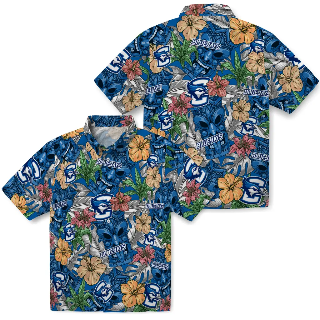 Creighton Bluejays Hawaiian Shirt - Hibiscus Tiki Jungle creighton bluejays tiki jungle blue hawaiian shirts high quality