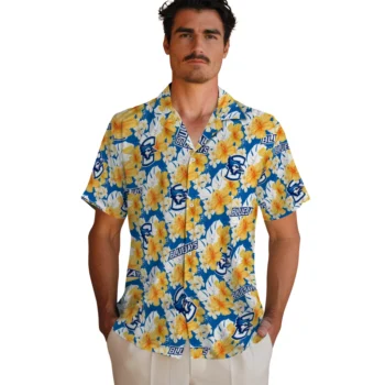 creighton bluejays hibiscus tropics blue yellow hawaiian shirts fashion forward