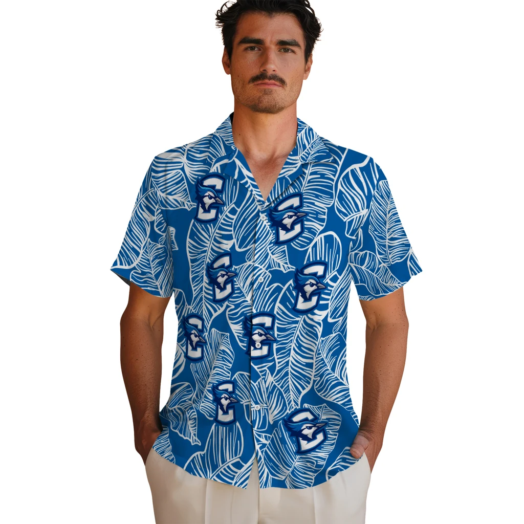 Creighton Bluejays Hawaiian Shirt - Leaf Outline creighton bluejays leaf outline blue hawaiian shirts fashion forward