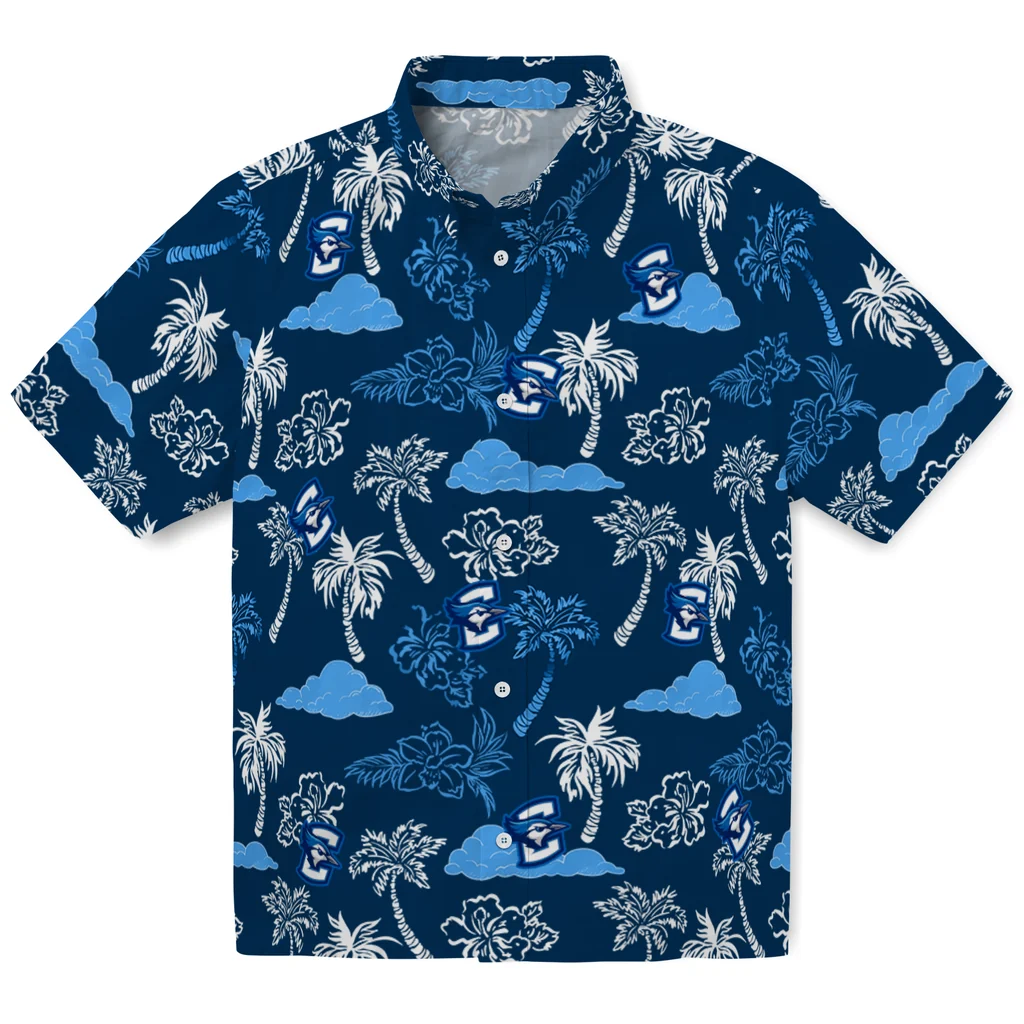 Creighton Bluejays Hawaiian Shirt - Palm And Clouds creighton bluejays palm and clouds blue hawaiian shirts best selling