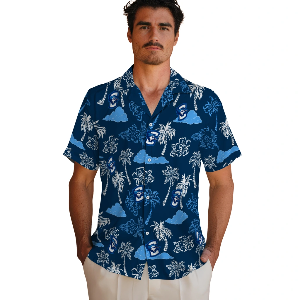 Creighton Bluejays Hawaiian Shirt - Palm And Clouds creighton bluejays palm and clouds blue hawaiian shirts fashion forward