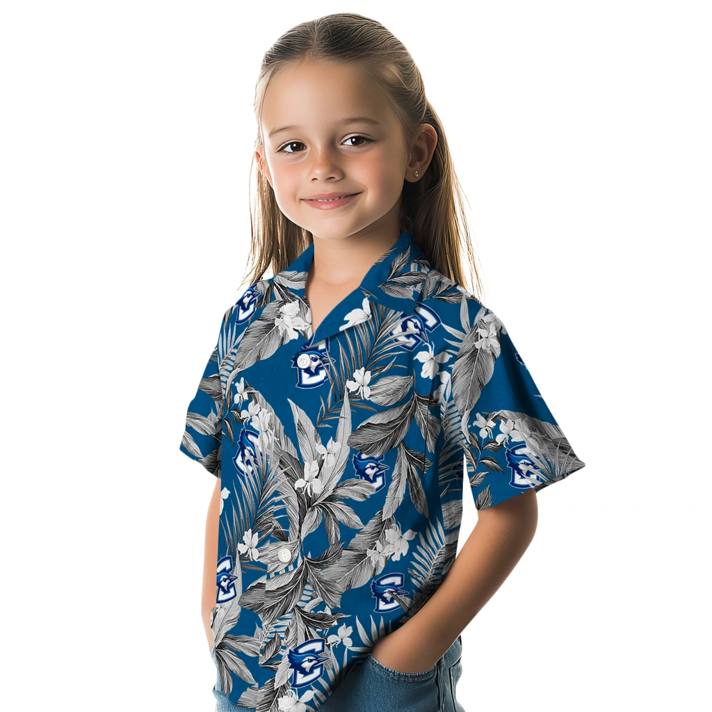 Creighton Bluejays Hawaiian Shirt - Palm Leaves creighton bluejays palm leaves blue hawaiian shirts premium grade