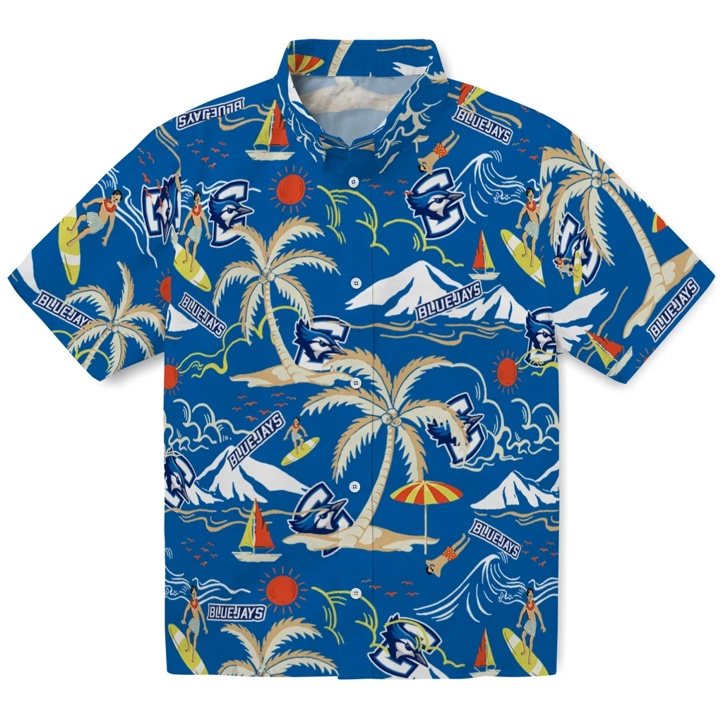 Creighton Bluejays Hawaiian Shirt - Palm Tree Island creighton bluejays palm tree island blue hawaiian shirts best selling