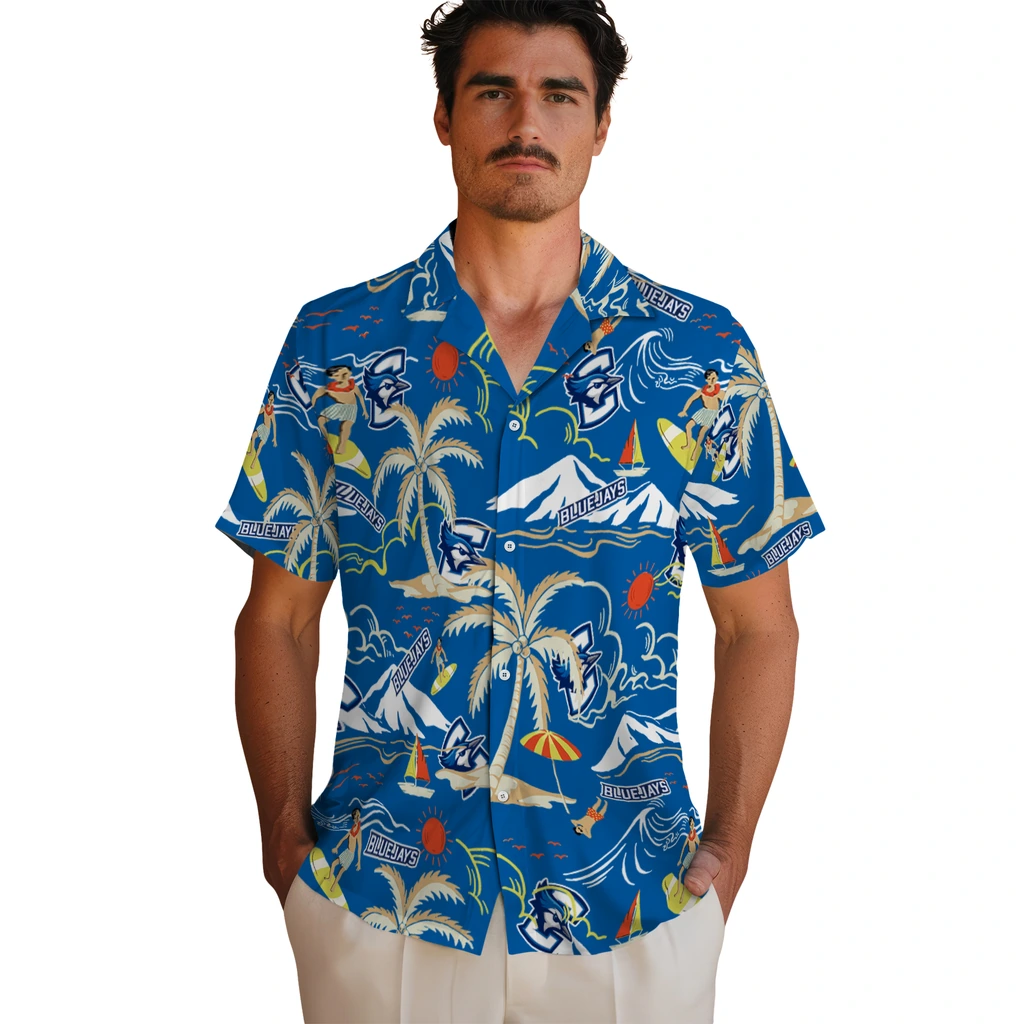 Creighton Bluejays Hawaiian Shirt - Palm Tree Island creighton bluejays palm tree island blue hawaiian shirts fashion forward