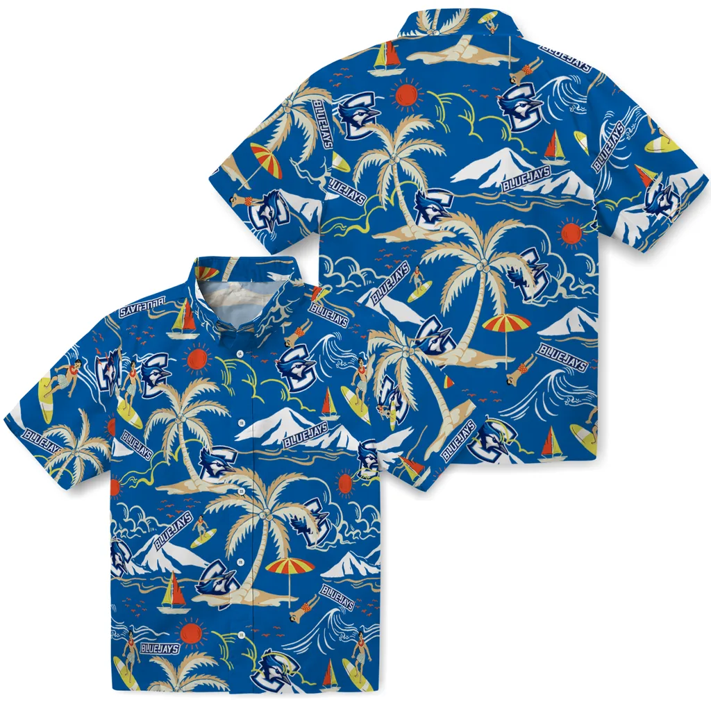 Creighton Bluejays Hawaiian Shirt - Palm Tree Island creighton bluejays palm tree island blue hawaiian shirts high quality