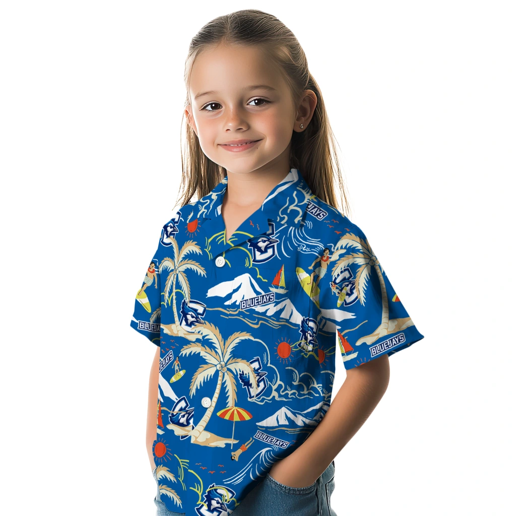 Creighton Bluejays Hawaiian Shirt - Palm Tree Island creighton bluejays palm tree island blue hawaiian shirts premium grade
