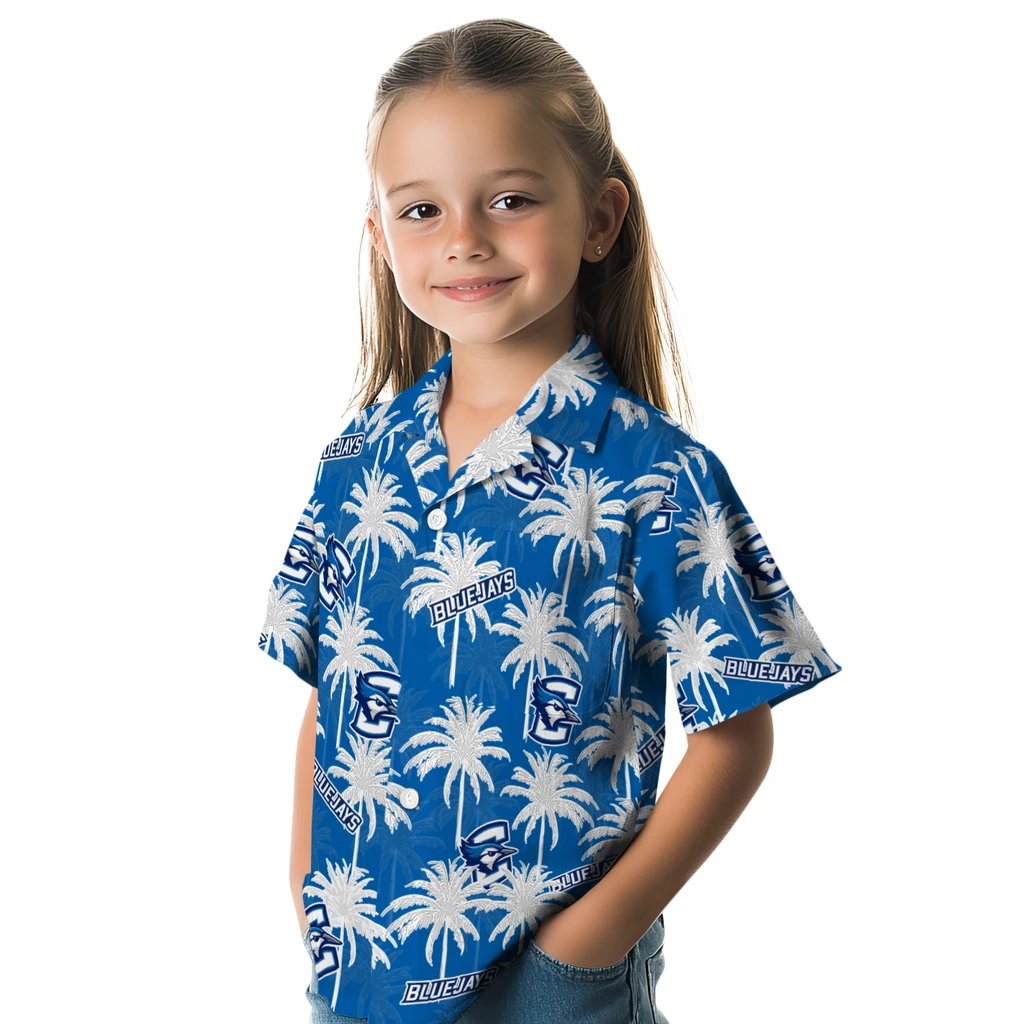 Creighton Bluejays Hawaiian Shirt - Palm Tree Motif creighton bluejays palm grove blue hawaiian shirts premium grade
