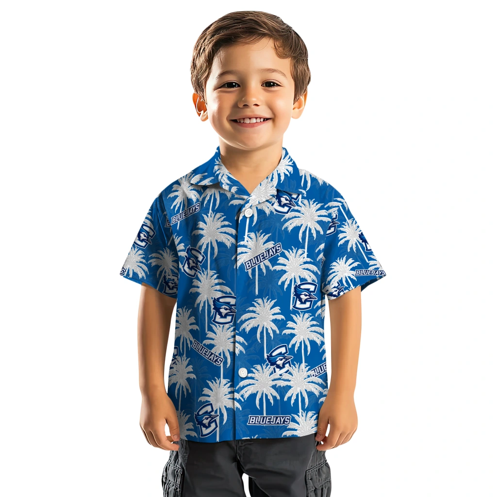 Creighton Bluejays Hawaiian Shirt - Palm Tree Motif creighton bluejays palm grove blue hawaiian shirts top rated