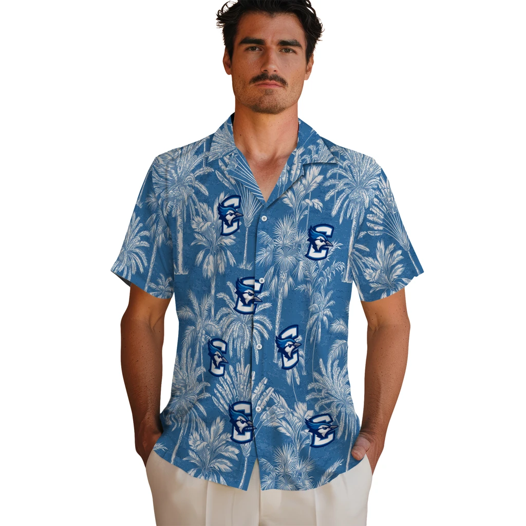 Creighton Bluejays Hawaiian Shirt - Vintage Palm Tree creighton bluejays palm shadows blue hawaiian shirts fashion forward